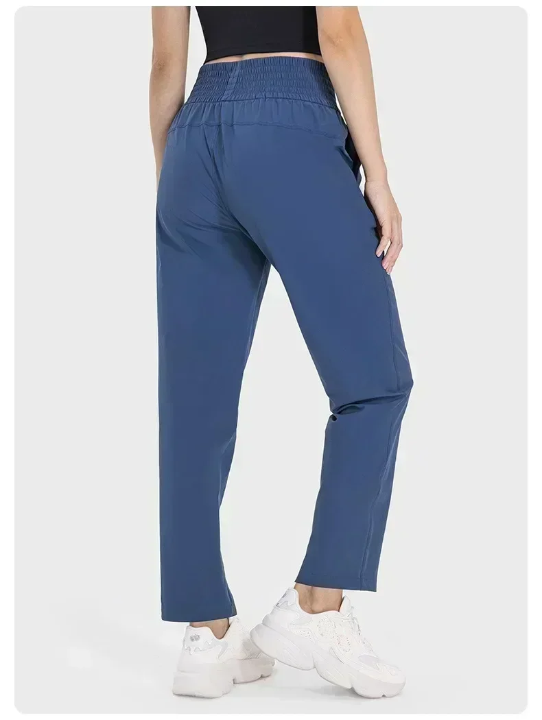 Lemon Women Outdoor Hiking Ice Feeling Fabric Yoga Pants Loose Thin Quick Dry Straight Leg Pants Running Sports Pants