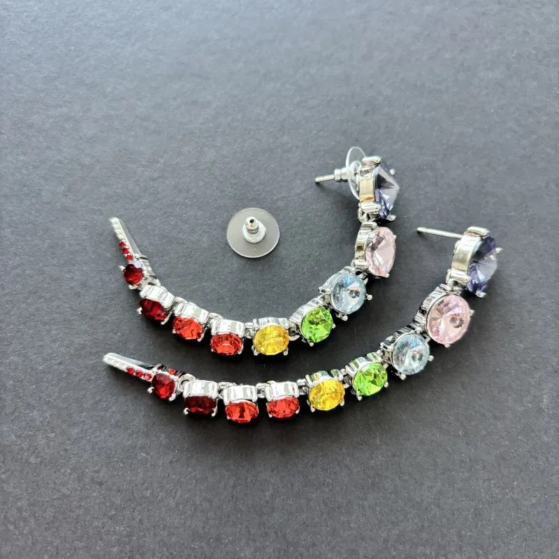 Chic Gradient Rainbow Satellite Zircon Dangle Earrings Elegant Women Cocktail Party Holiday Jewelry Present