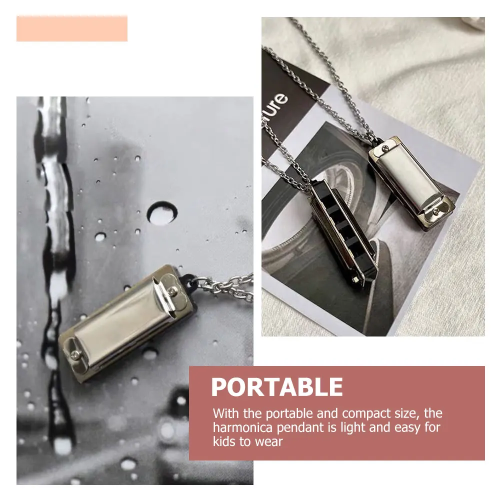 

2 Pcs Harmonica Necklace Party Favor Mini Mens Pendant Men's Necklaces Sweater Stainless Steel Man