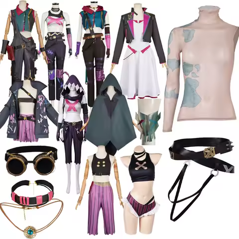 Jinx Arcane Cosplay Costume Mask White Dress Disfraz Tattoo Shirt Cloak Jacket Game LOL Fantasy Suit Hat Halloween Party Clothes