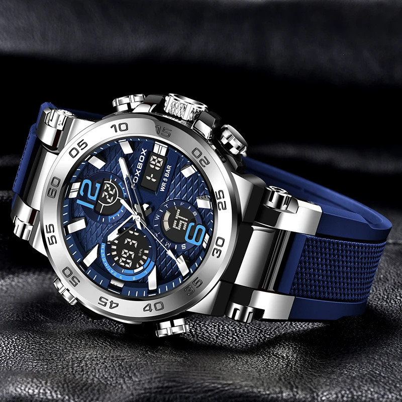 FOXBOX 남성용 최고 브랜드 스포츠 시계, 밀리터리 디지털 쿼츠 손목시계, 방수 발광 LED 럭셔리 남자 시계