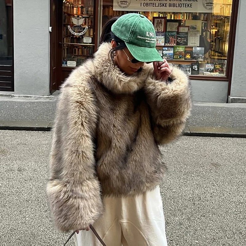 New Blogger Fashion 2026 Autumn Winter Faux Fur Pullovers Women Faux Fox Fur Jacket Coat Female Chic Street Girls Thick Jumper
