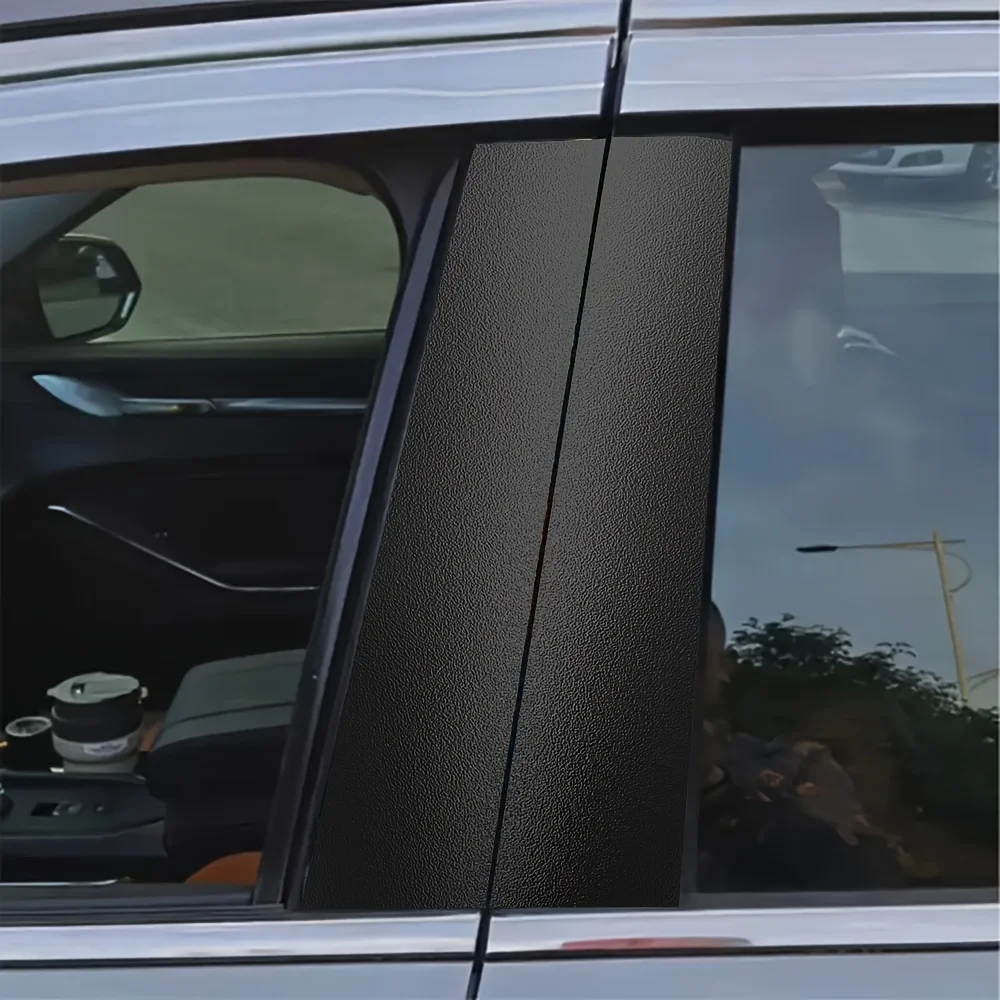 2 قطعة ملصق سيارة B-عمود مقاوم للماء ومقاوم للشمس سطح شبه غير لامع سهل اللصق 2D نمط معدني أسود لاصق واقي من الشمس