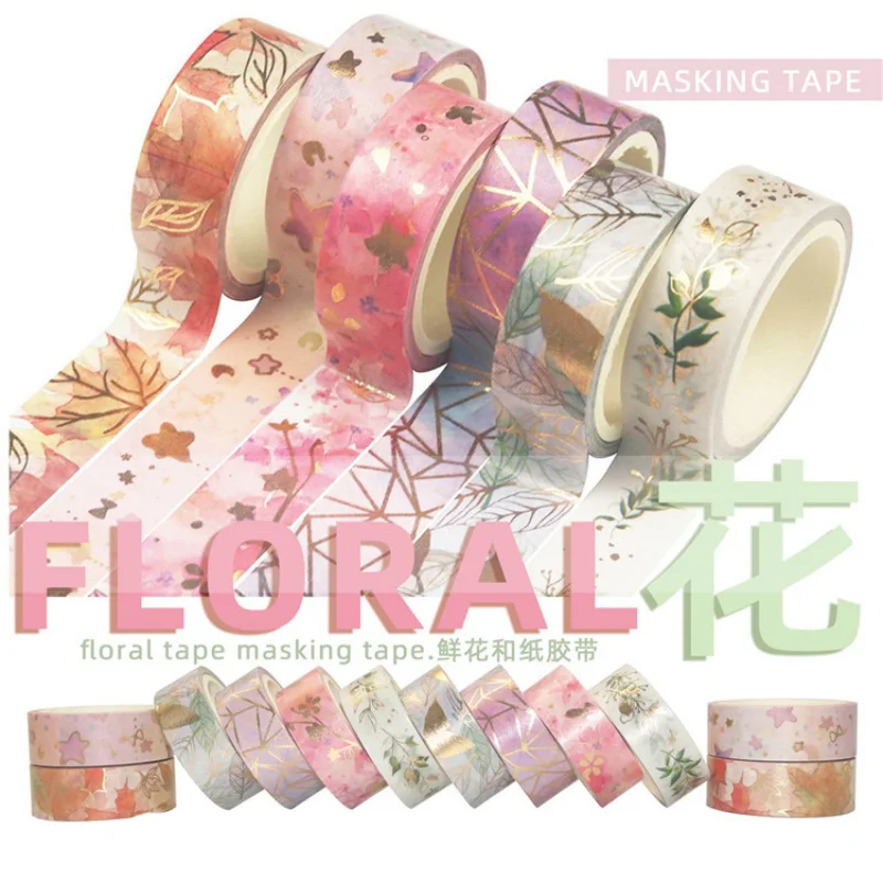 6Roll Vintage Flower Hot Stamping Tape Transparent And Paper Material Decorative Tape Student Gift Decorative tape