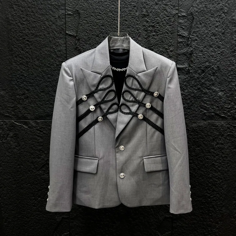 WVGA Spring Autumn New Men's Elegant Woven Suit Trendy Shoulder Pads Blazer Kendo Style Niche Draped Pants Two Pieces Set W26213