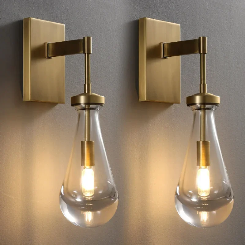 

Modern American Designer Meatl Glass Raindrop Wall Lamp Bathroom Living Room Bedroom Hotel Indoor Lighting Deco Luxury Sconce