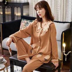 New Maternity Pregnant Women Pyjamas Long Sleeve Lapel Cartoon Loose T-shirt Tops+Pants Autumn Loungewear Pajamas Set Nightwear