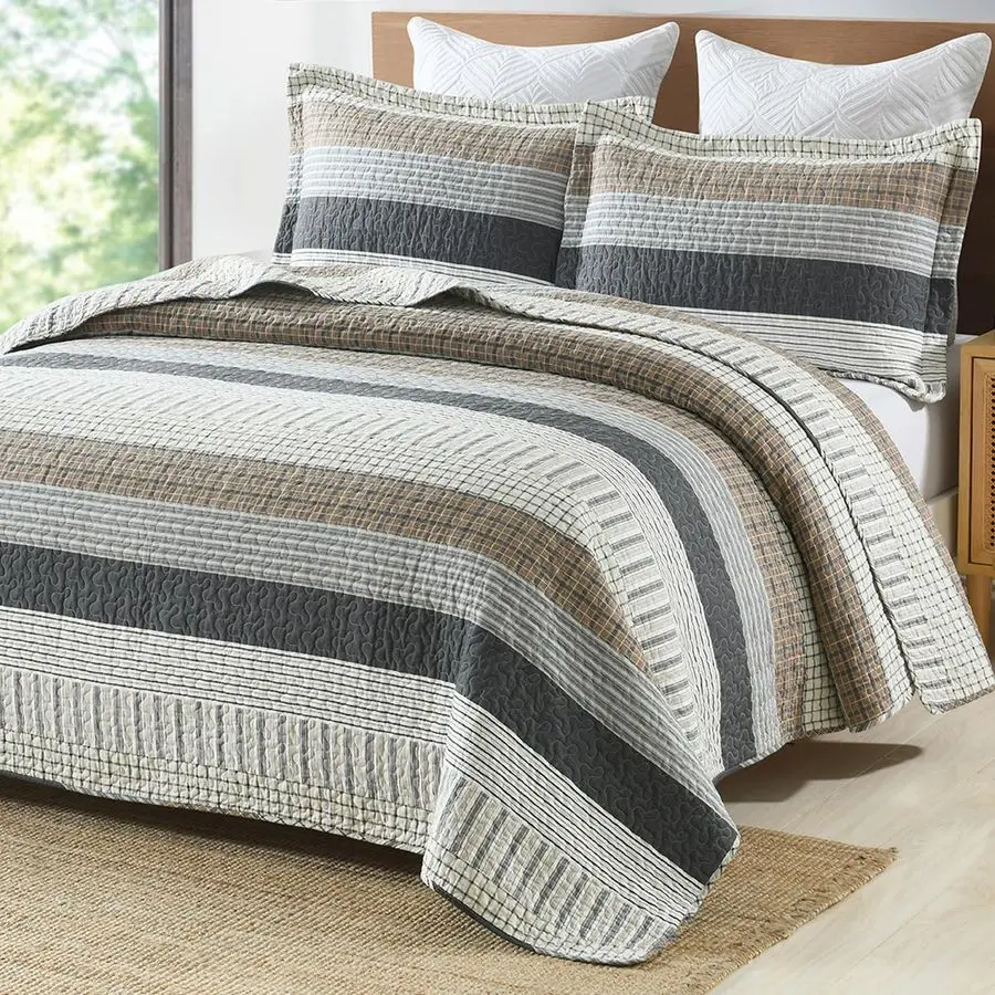 

100 Cotton Quilt Set Queen Size, Patchwork Queen Quilt Bedding Set Bedspreads, Farmhouse Lightweight Comforter Reversible Quilt,