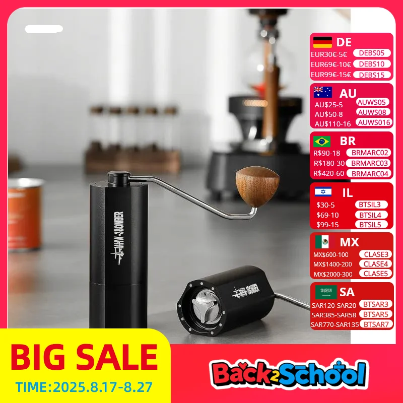 

MHW-3BOMBER 38mm Manual Coffee Grinder with Magnetic 7 Core Stainless Steel Burr 24 Adjustable Settings Home Barista Accessories