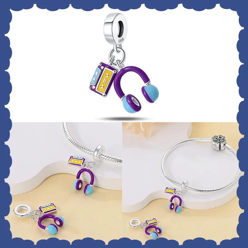 Nuova serie musicale in argento Sterling 925 chitarra perline con ciondoli per violino adatto per bracciale originale Pandora creazione di gioielli fai da te