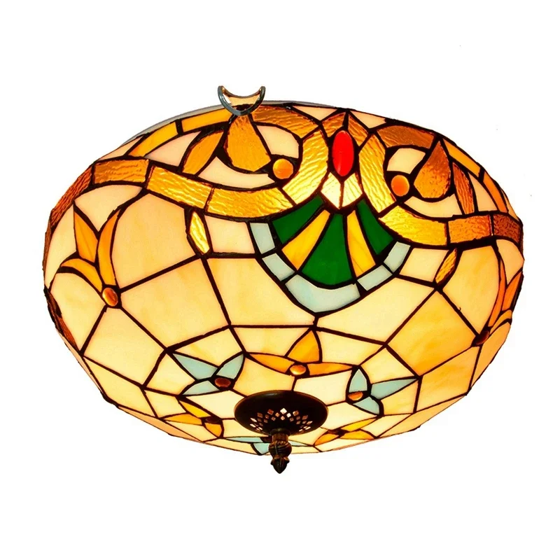 

Retro Tiffany Staiend Glass Baroque Style Led Ceiling Lamp for Home Living Room Bar Restaurant Bedroom Chandelier Ceiling Lamp