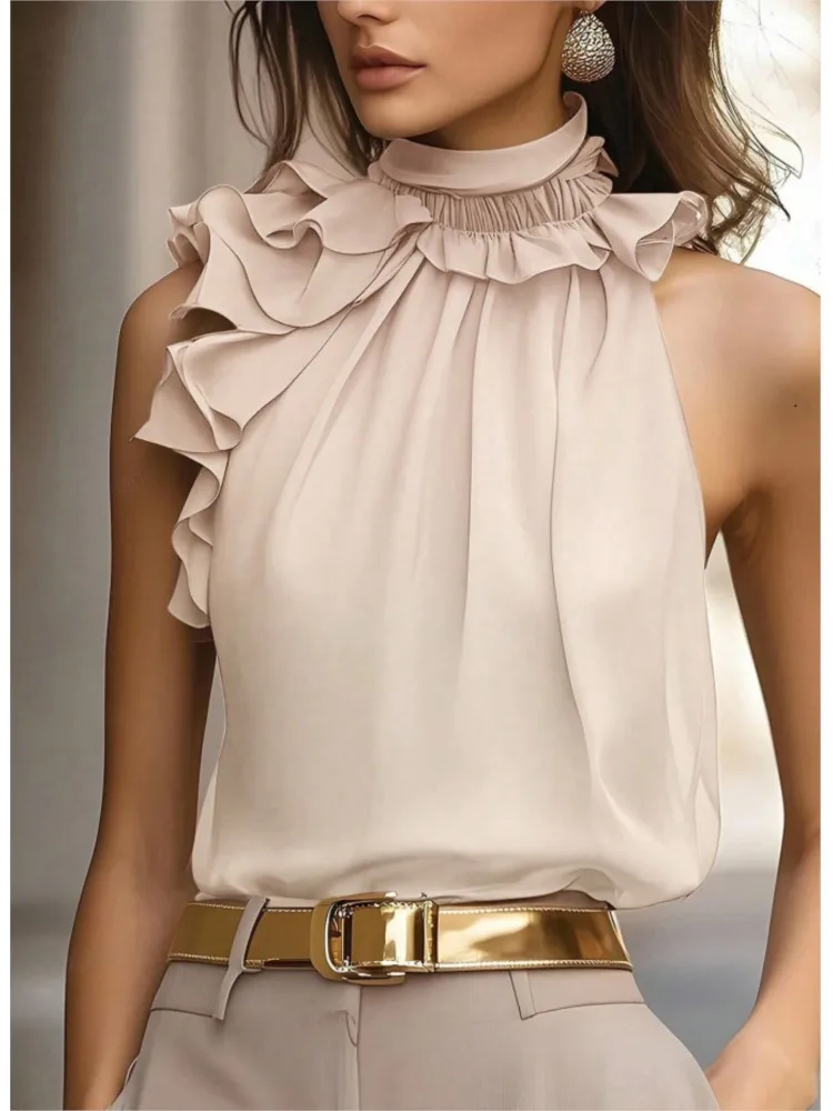

Women Satin Top Elegant Satin Halter Top Off Shoulder Sleeveless Tank Women's Loose Fit Vest Stylish Summer Wear for Daily Shirt
