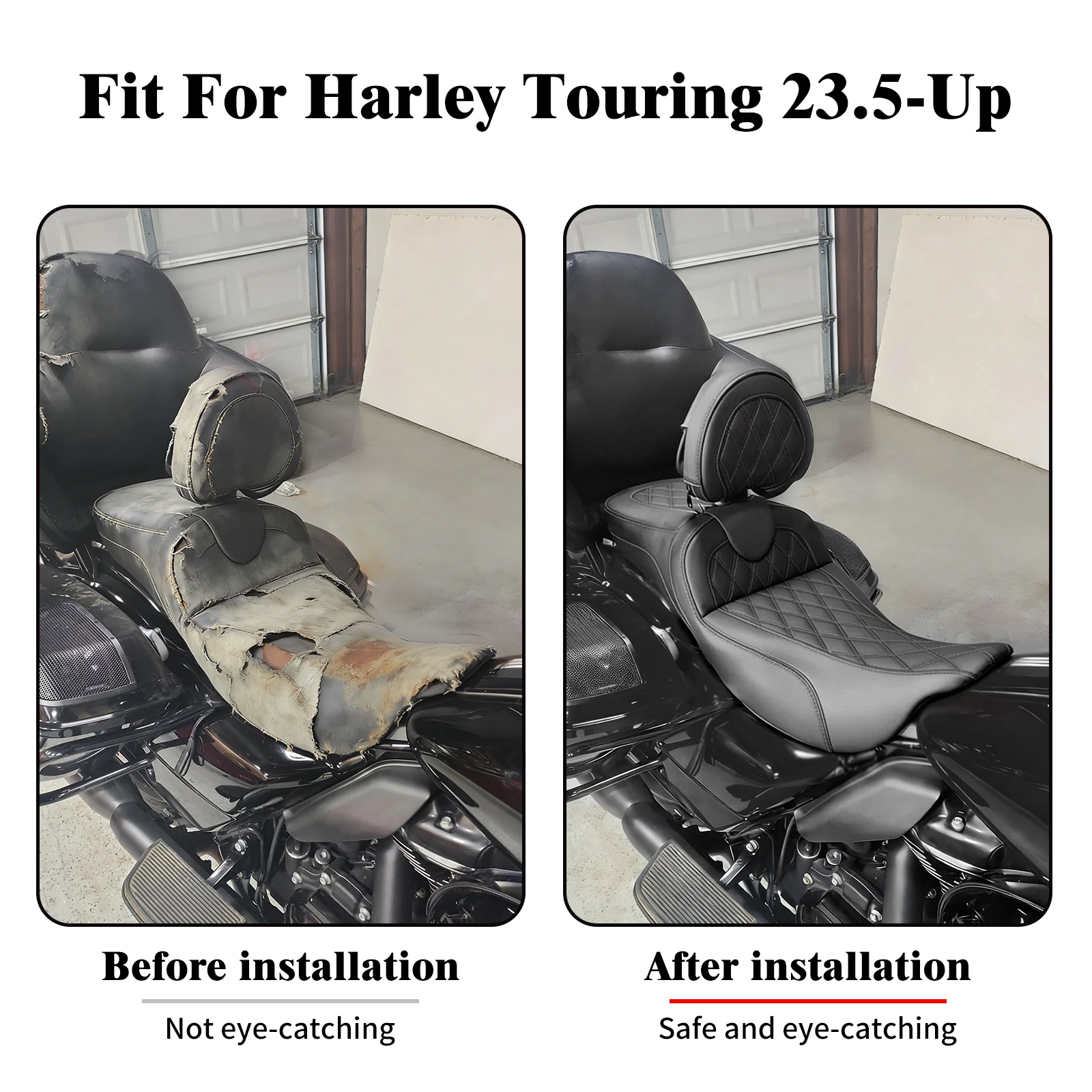 Motorcycle  Driver Passenger Seat With Backrest Cushion For Harley Touring Road Street Electra Glide FLHR 2023.5-Up Two Up Seat