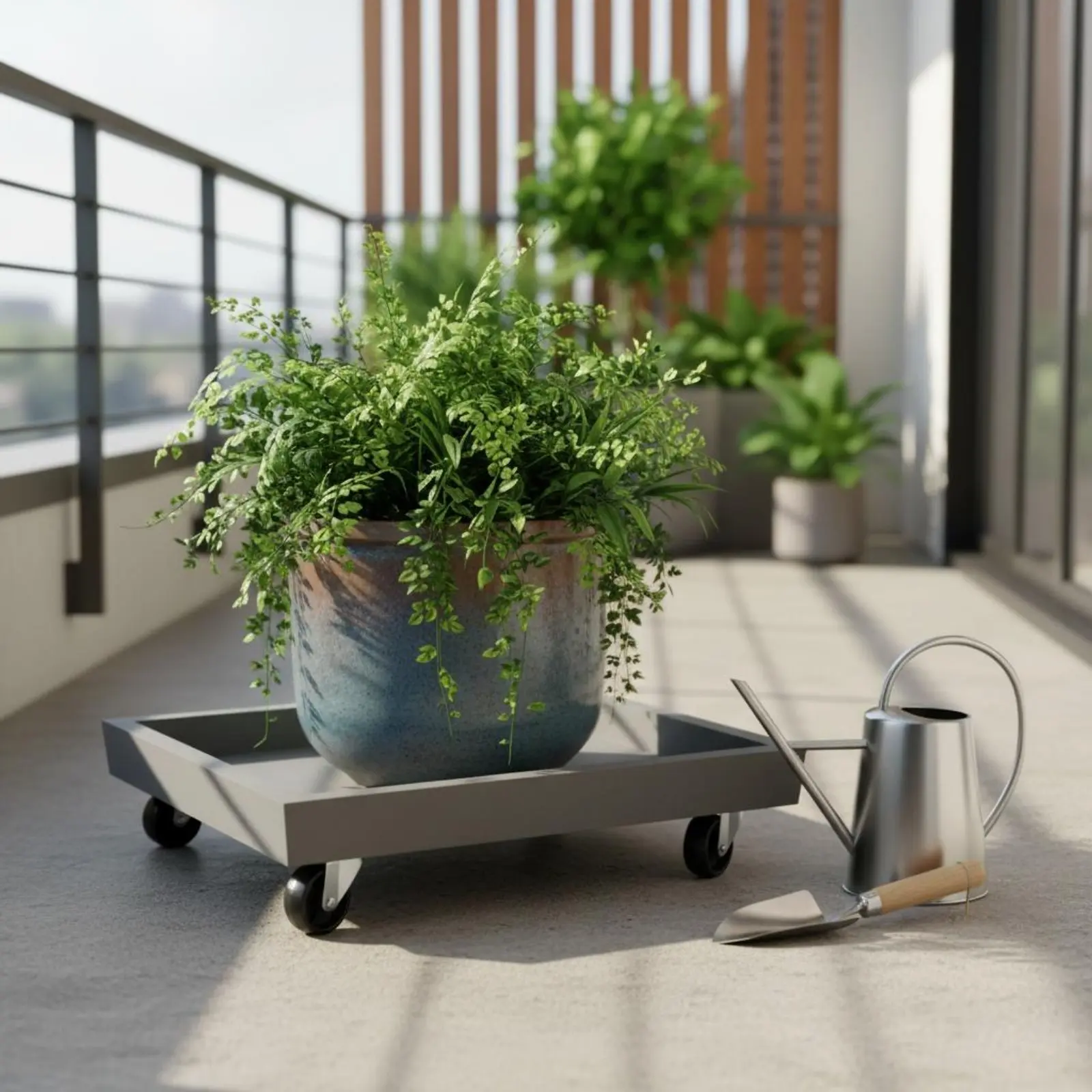 

Квадратный поддон для кашпо с имитацией цементной отделки, мобильная подставка для цветочных горшков на колесиках, устойчивая к погодным условиям, для использования в помещении и на балконе