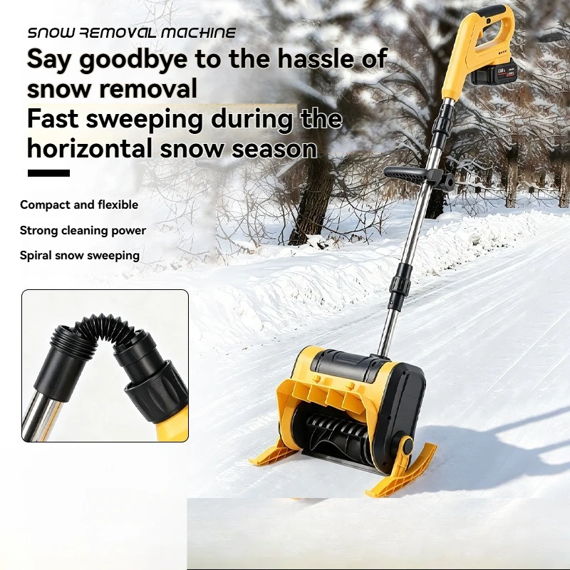 Household Electric Snow Sweeper with Brush Blower, Double Foldable Hand Push Snow Removal Machine