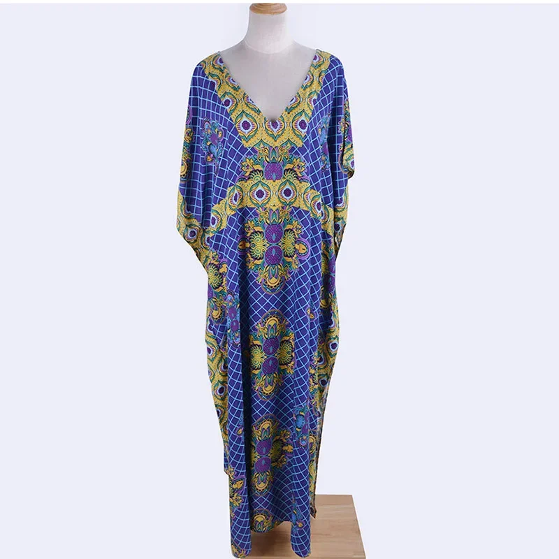 Boho plażowa sukienka Maxi kobiety z nadrukiem Kaftan tunika z dekoltem w stylu Vintage szata Plage Femme kostium kąpielowy okrycie