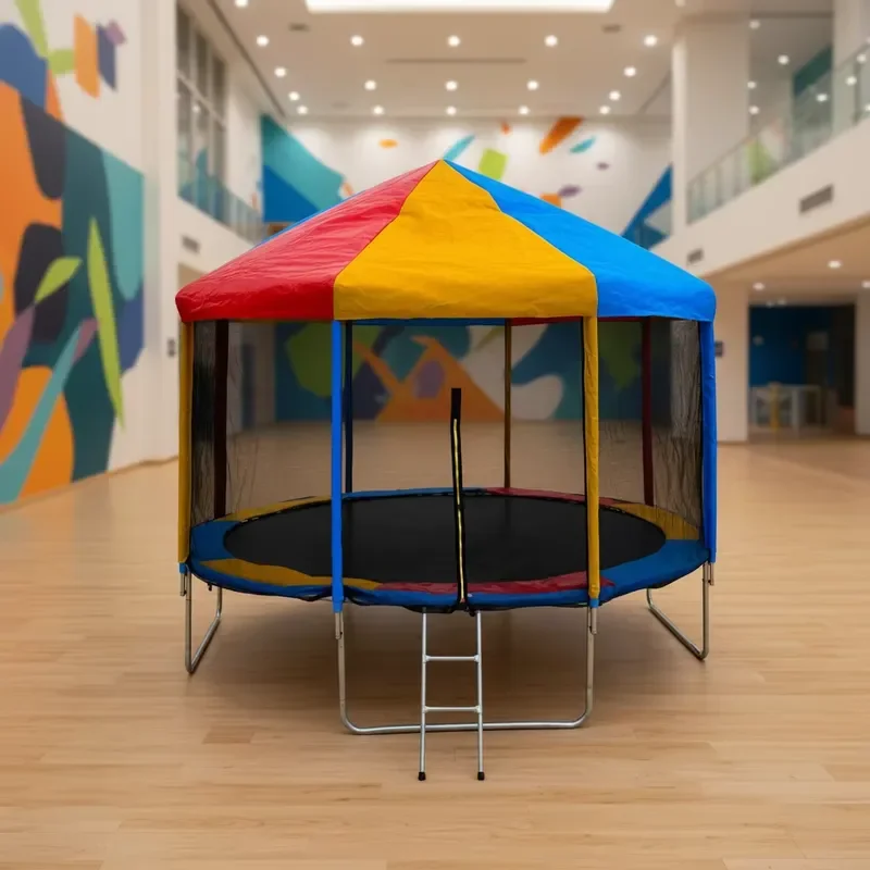 Colorful Polypropylene Unisex Kids Round Trampoline 14ft Outdoor Eco-Friendly Durable Weather-Resistant Safe Protective Net