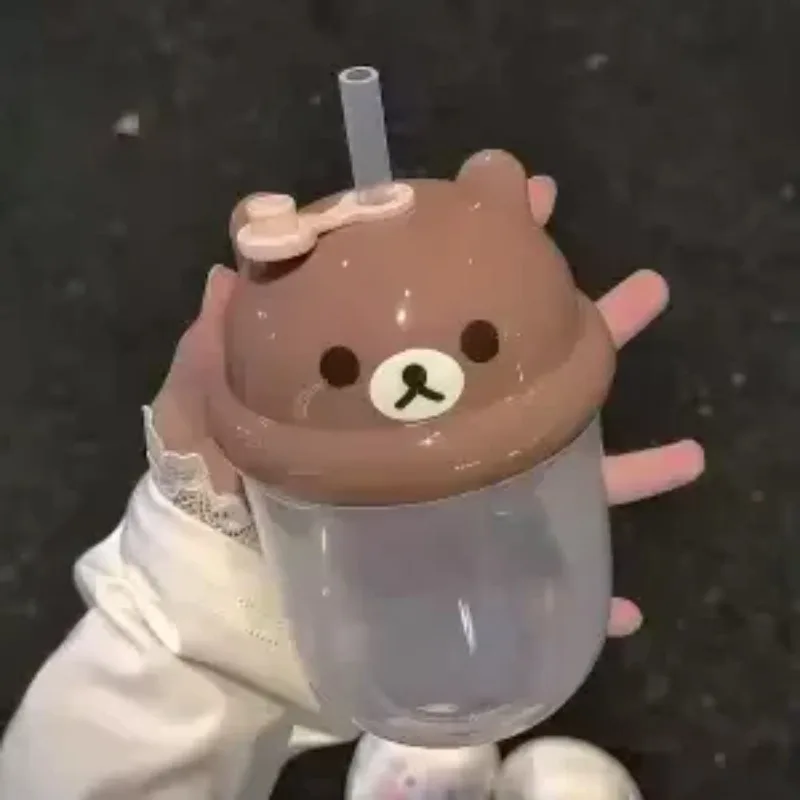 Kawaii Rilakkuma Plastic Straw Cup Cute Mini Water Cup Student DIY Sticker Large Capacity Plastic Milk Cup Tons Ton Cup Gift - view 6
