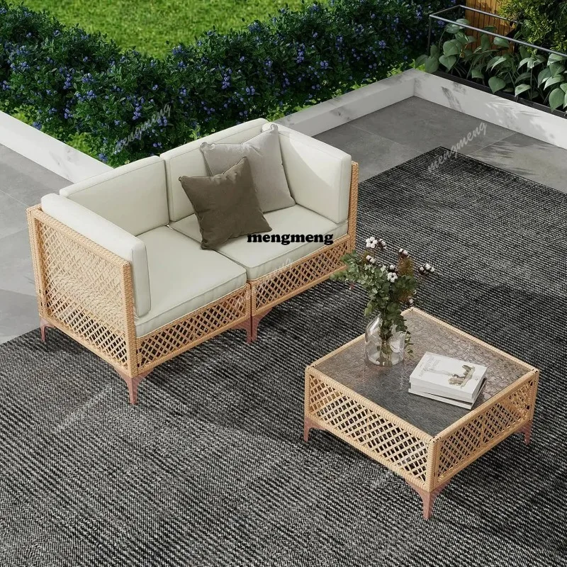 9-Piece Outdoor Patio Furniture Set with Large Fire Pit Table, Boho Wicker Outdoor Conversation Sectional Set &, Customized