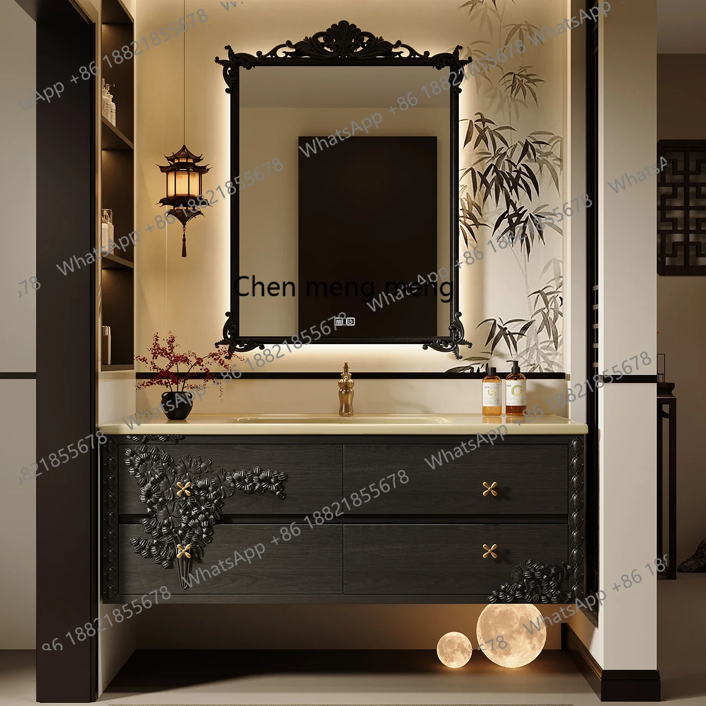 X  New medieval bathroom cabinet, combined ceramic integrated bathroom, toilet, sink mirror cabinet