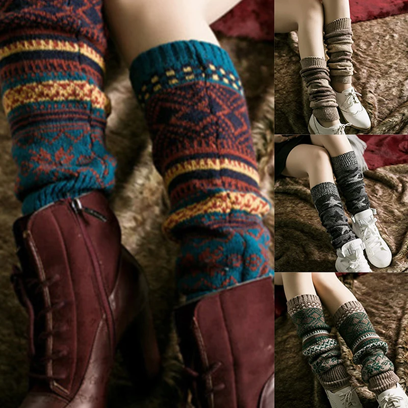 Autumn And Winter Warm Wool Knitted Leg Warmers Footless Boho Luxury Stockings For Women Girls