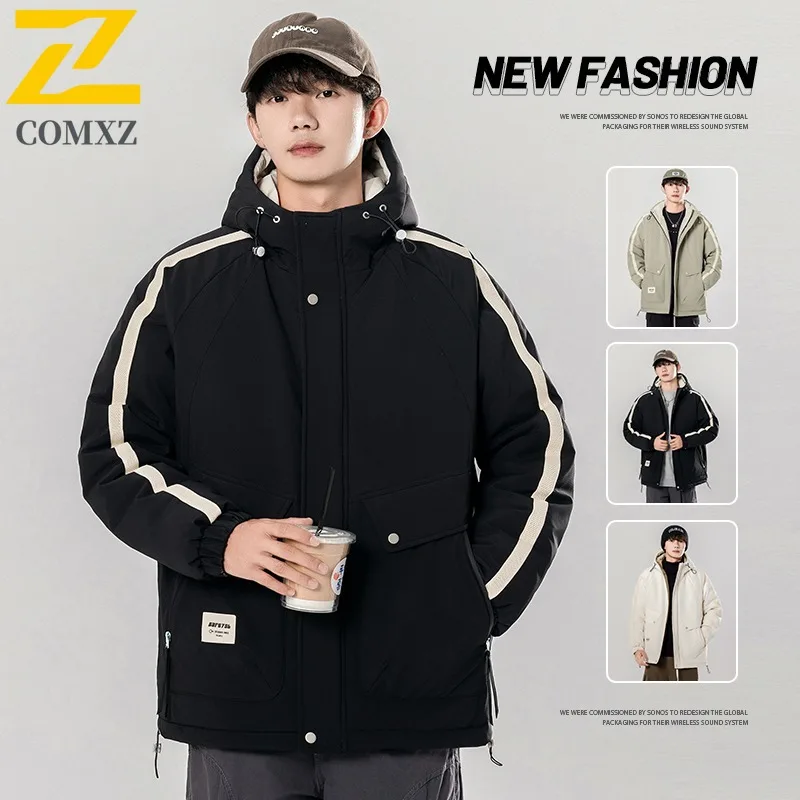 COMXZ Men Down Cotton Windbreaker Winter American style Thickened Casual Outerwear Daily Lightweight Sports  Warm Puffer Coat ​