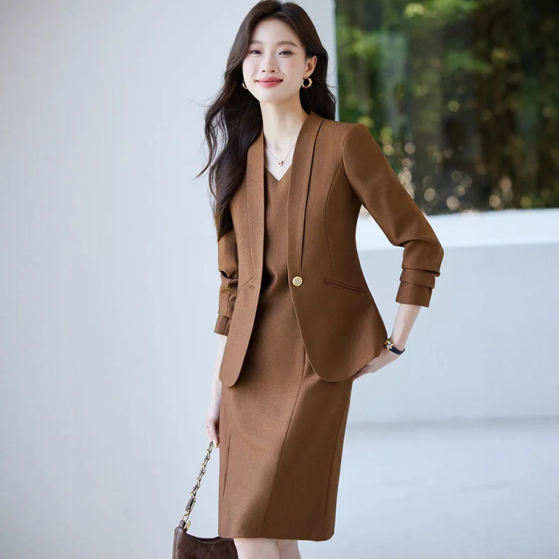 Kragenloser Damen-Blazer für Frühling und Herbst2025Neues High-End-Slim-Fit-elegantes Anzugkleid Professionelles Anzugkleid