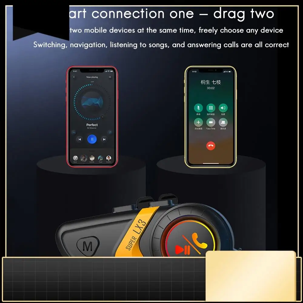 

LX3 Шлем Bluetooth-гарнитура 1200 мАч Мотоцикл BT5.0 Беспроводная громкая связь Стерео с защитой от помех Водонепроницаемая гарнитура-N33R