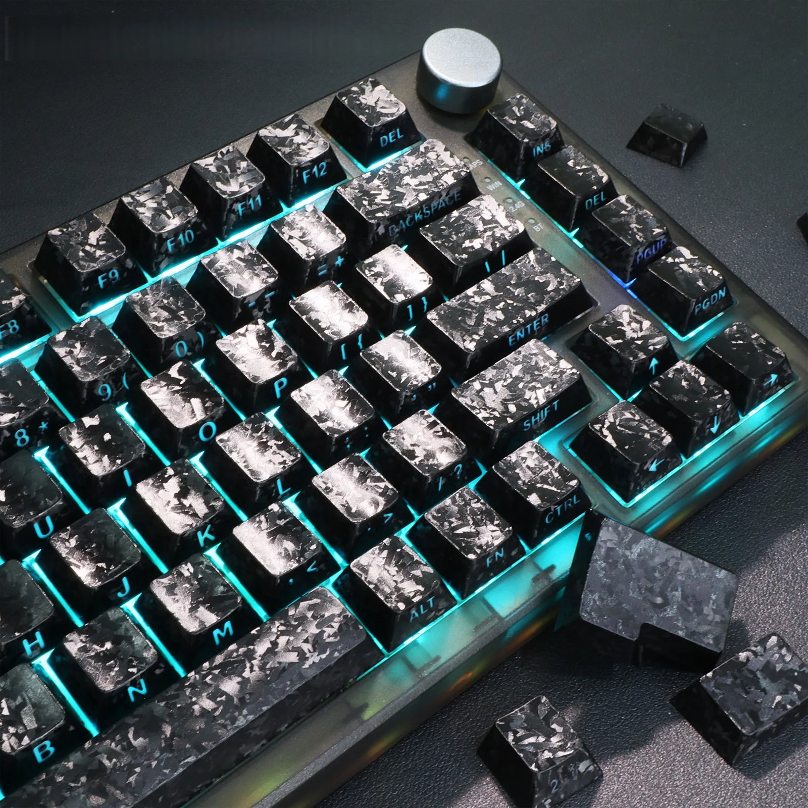 Forged Carbon Matte Double Shot PBT Keycaps Cherry Profile Side Print RGB Backlit Key caps for MX Switches Mechanical Keyboard