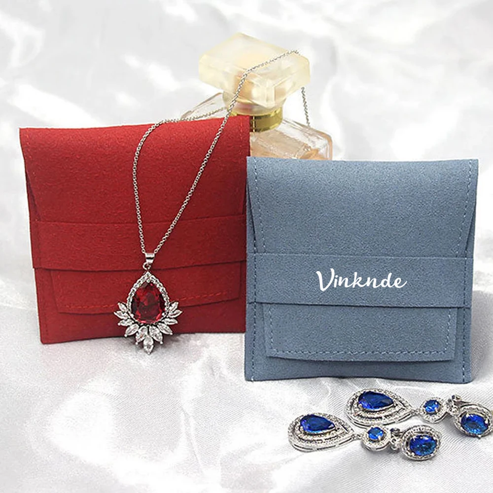 

Personalized Logo Microfiber Suede Jewelry Gift Bags with compartment Velvet Jewelry Rings Earings Wedding Packaging Organizer