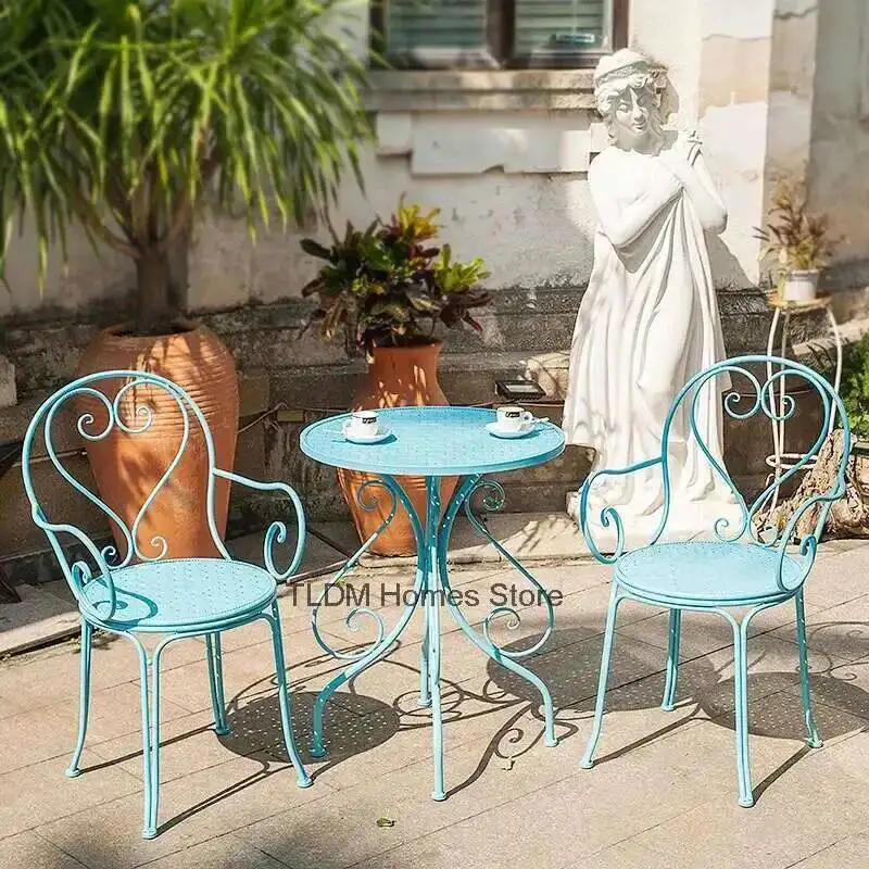 

Furniture Open-air Patio European Outdoor Set Iron for Home Garden Furniture Sets Minimalist Balcony Outdoor Table and Chair Set