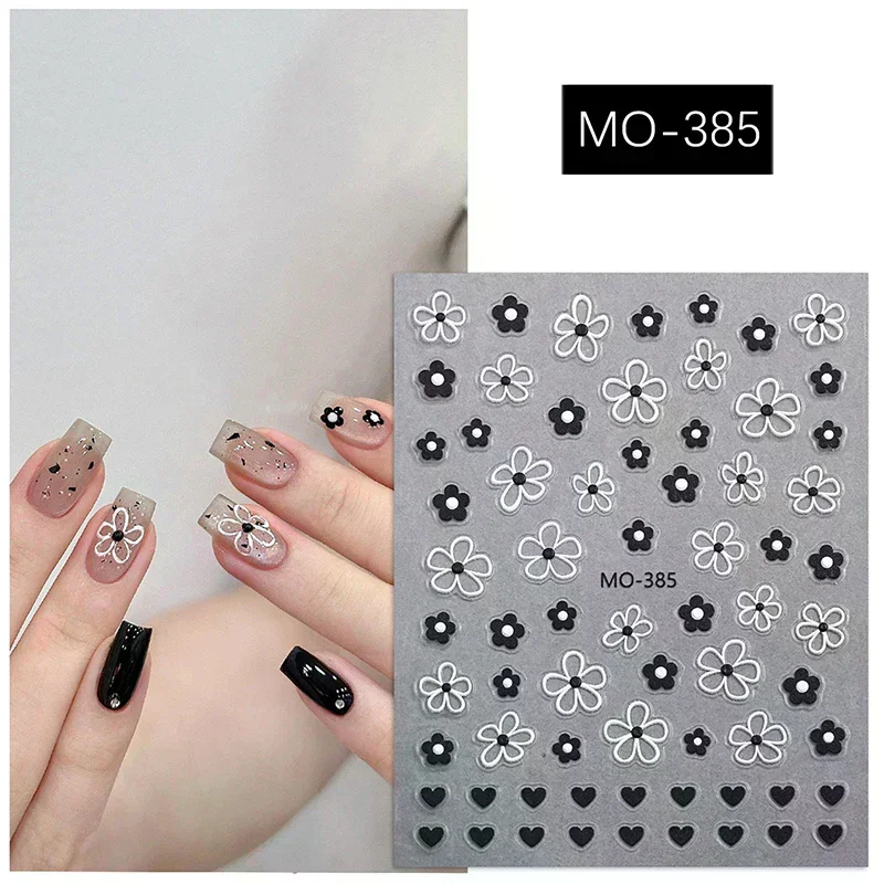 Blossom 3D Nail Stickers White Black Flower Petals Nail Art Decals Elegant Wedding Design Spring Flower Manicure Slider Decor