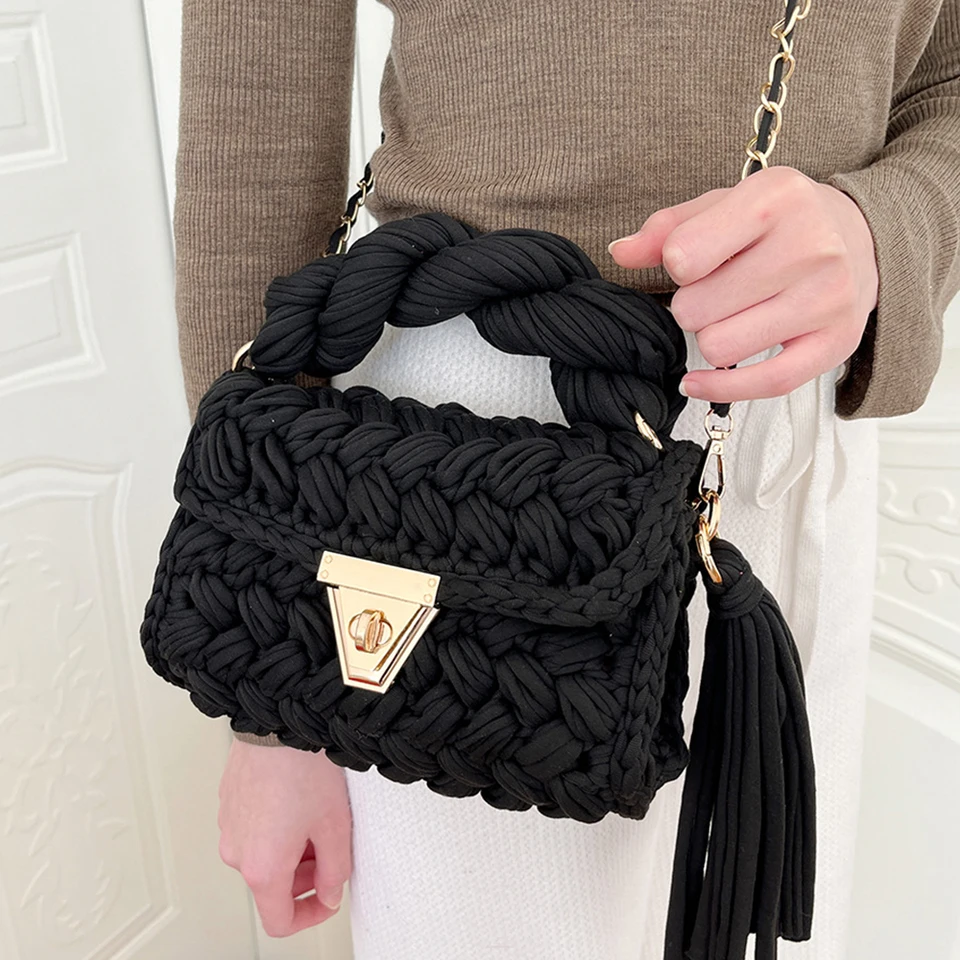 Fashion Wool Knitting Handbag Handmade Crochet Shoulder Bag Tassel