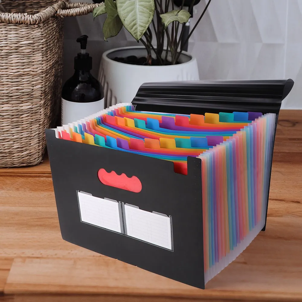 Convenient 25 Pockets File Folder Organizer Plastic Rainbow Expandable Filing Box Multi-Purpose A4 Art Supplies Folder Office