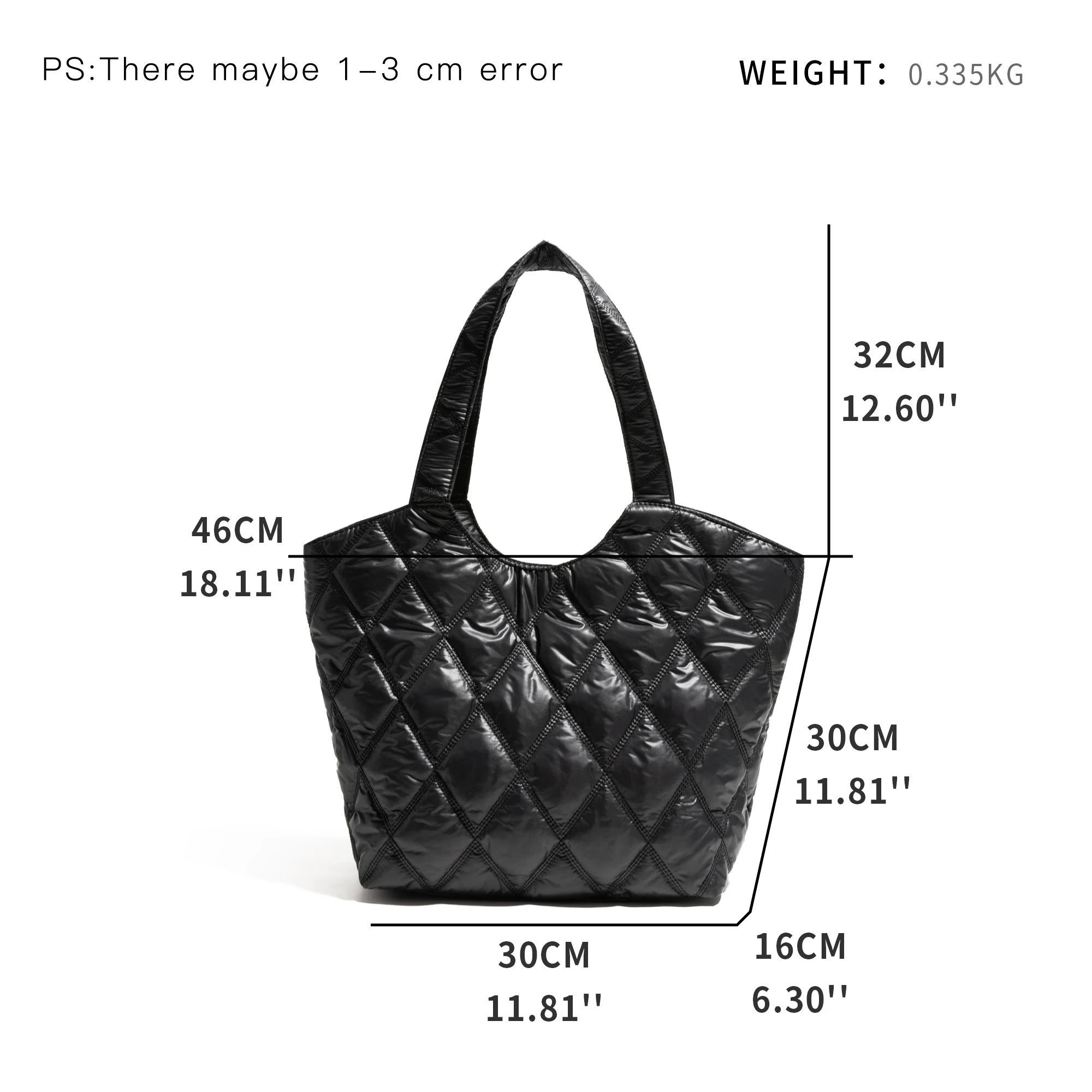 MABULA Argyle Padded Down Quilted Tote Handbag Simple Casual Large Capacity Shoulder Shopping Bag Winter Practical Commuter Bag