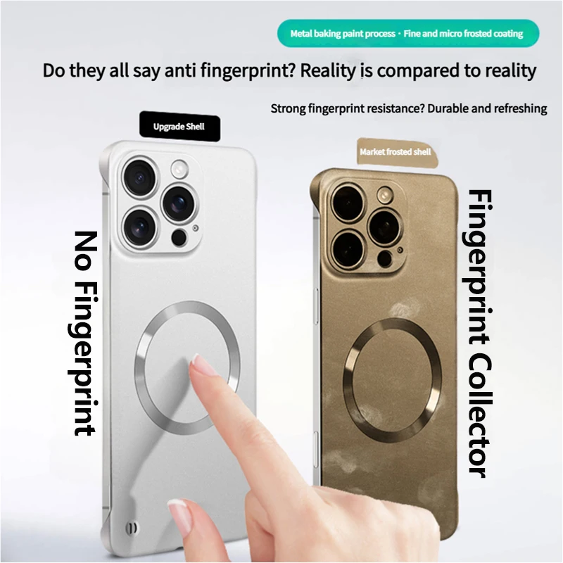 Ultra Thin Metallic Paint Magnetic For Magsafe Case For iPhone 17 Air 16 15 14 13 12 Pro Max Plus Frameless Cooling Hard Cover - náhled 4
