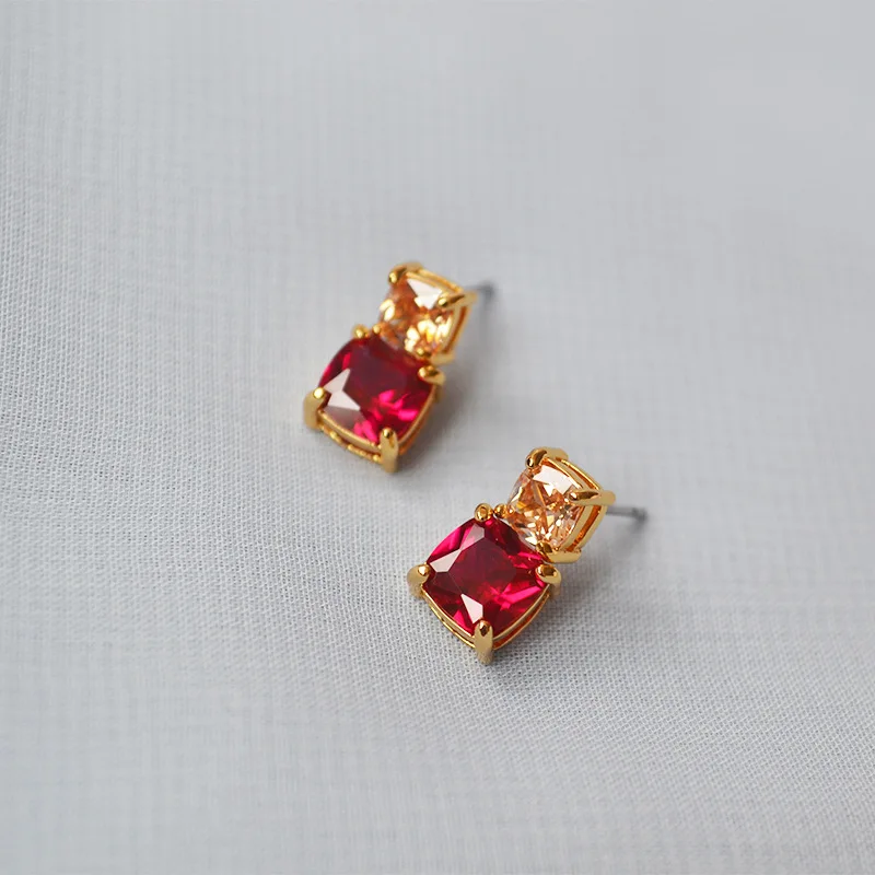 vintage delicate square olive green zircon stud earrings summer fresh girl geometry sugar cube jewelry