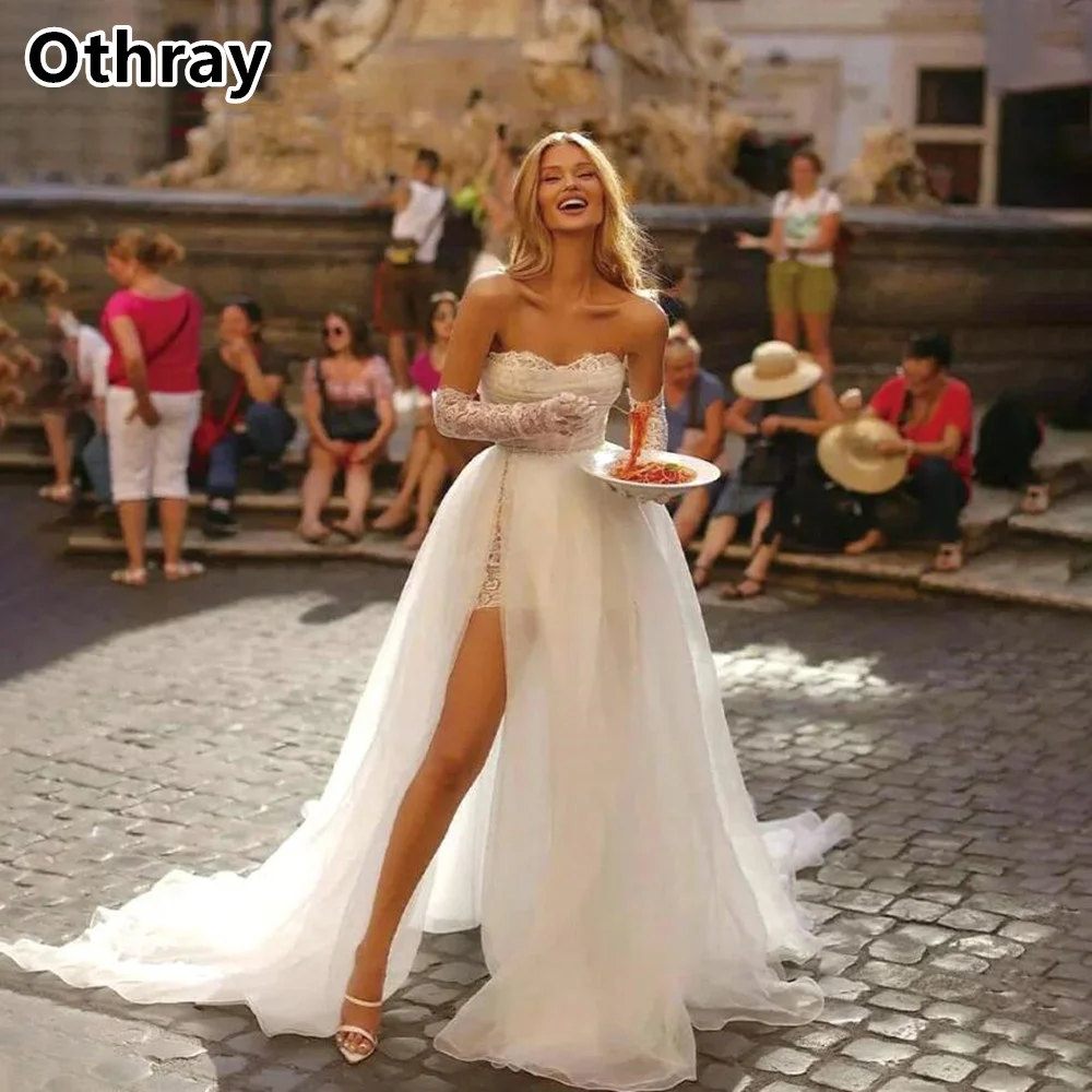 

Othray богемные кружевные свадебные платья, сексуальное платье трапециевидной формы с высоким разрезом для невесты, съемная верхняя юбка со шлейфом, свадебное платье в стиле бохо 2025