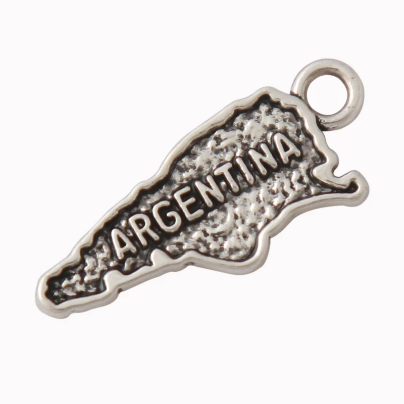 Antique Silver Color Alloy Jewelry Country Argentina Map Charms 11*25mm 50pcs AAC252