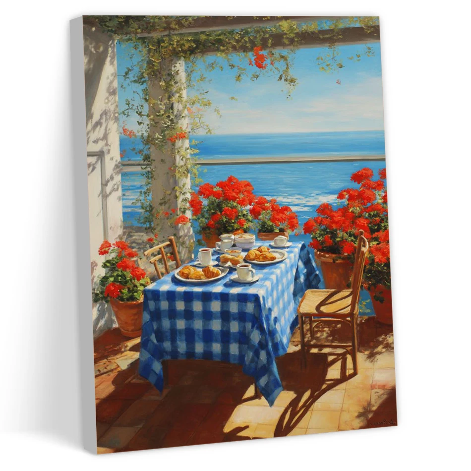 CHENISTORY Painting By Numbers Simple Art Stuff Acrylic Open-air restaurant Landscape Wall Art Picture Canvas Picture Handwork