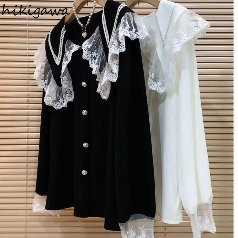 Oversized Blouse Women Clothing 2023 Blusas Mujer De Moda Sweet Lace Peter Pan Collar Vintage Tops Fashion White Blouses Shirts