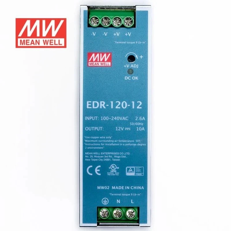 Taiwan MEAN WELL Industrial Din Rail Mounted 120W Slim Single Output Switching Power Supply EDR-120-12 EDR-120-24 EDR-120-48