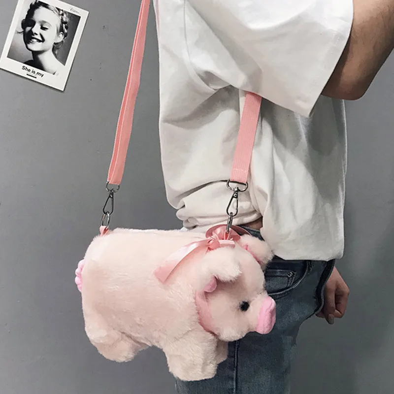 Cartoon Pig Plush Stuffed Shoulder Bag Korean Version Sweet Cute Pink Pig Fashion Plush Crossbody Bag Children Birthday Gifts