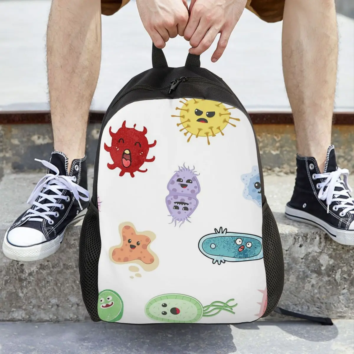 

Cute Microbes Bacteria Virus Ecoli Micro Biology Backpack Daypack Large Capacity Children BookBag School Bag Shoulder Bags