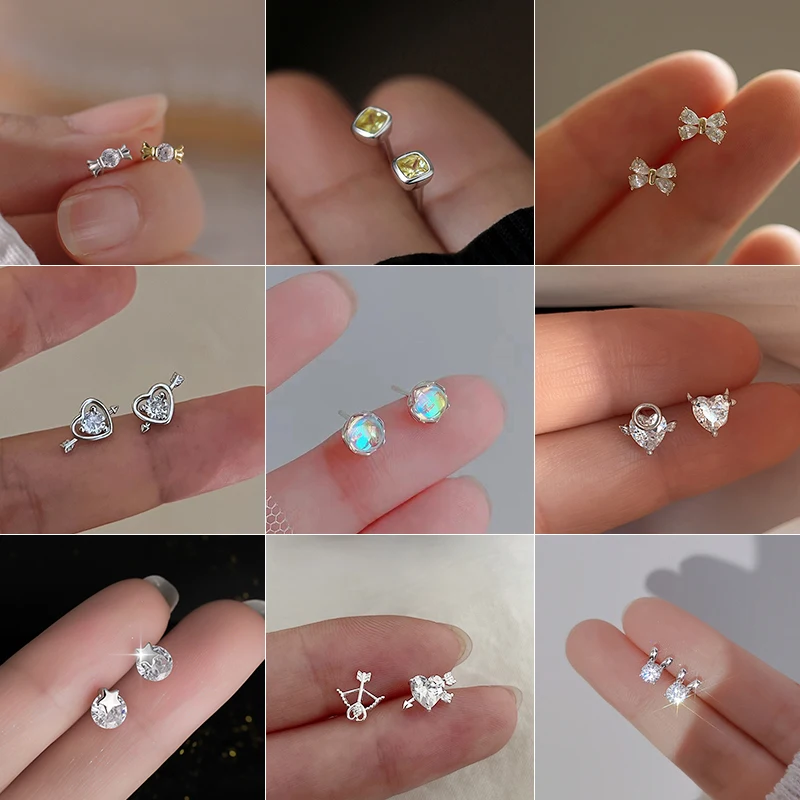 Fashion Piercing Stud Earrings Zircon Crystal Small Arrow through Heart Earring for Women Teen Party Charms Simple Ear Jewelry