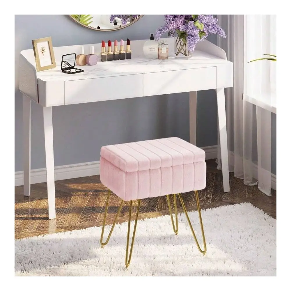 

Кресло для макияжа, мебель для спальни Табурет-пуфик для туалетного столика из искусственного меха с отсеком для хранения, 15.7 Д x 11.8 Ш x 19.4 В, мягкий, в форме оттоманки