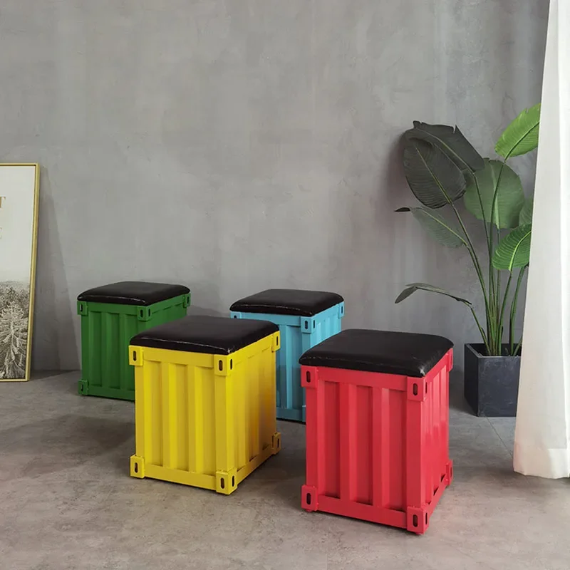 Nordic Hallway Ottoman Living Room Furniture Iron Art Coffee Stools Dining Chair Multifunction Furniture Industrial Bar Stool