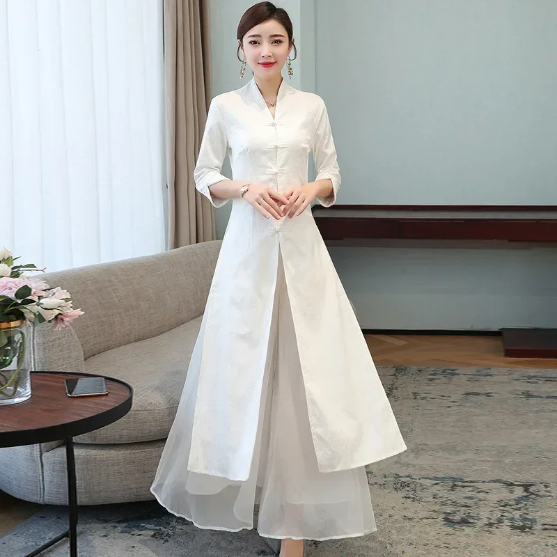 

Fashion Summer Dress Chinese Style Embroidery Cotton Linen Solid Casual Elegant Vestido De Festa Femme Vintage New