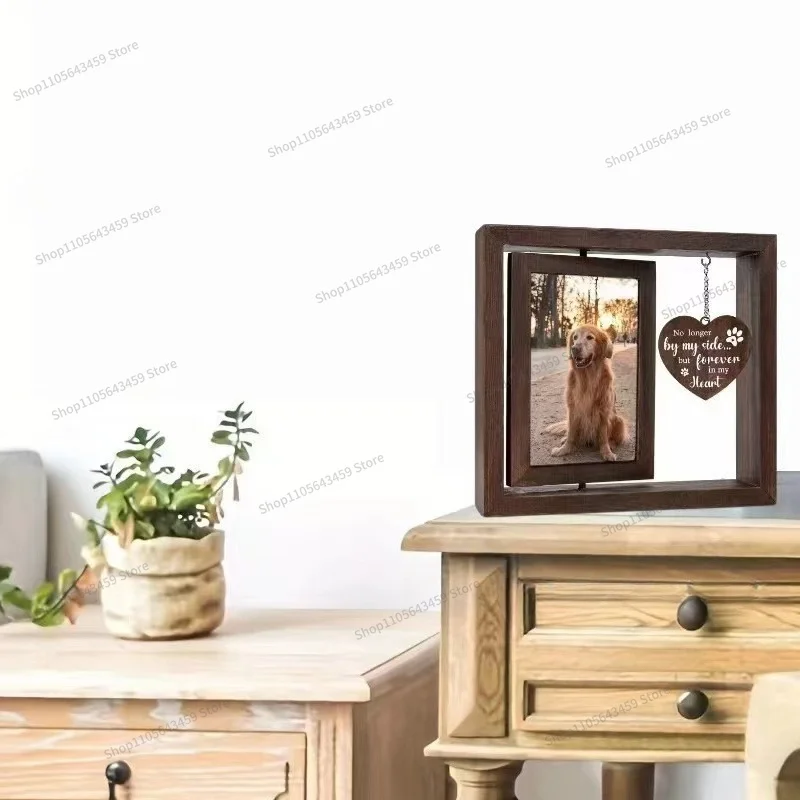 For Wooden Rotating Commemorative Photo Frame for Dogs and Cats, Pet Photo Frame, Heart Hanging Sign, Writingable Ornament
