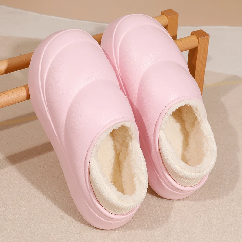 New Couple Style Winter Waterproof Soft Sole Ladies' Fluffy Slippers Mens Wrap Heel Antiskid Women Warm Home Casual Cotton Shoes